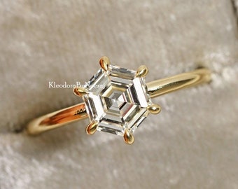 1,50 kt zeshoekige trouwring zeshoekige moissaniet ring solitaire verlovingsring geelgouden diamanten hoofdstelring vrouwen jubileumcadeau