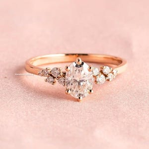 1.75 Carat Oval Cut Moissanite Engagement Ring/ Cluster Set Diamond Wedding Ring/ Oval Moissanite Ring/ Yellow Gold Anniversary Gift Ring
