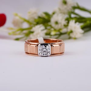Lab Grown Diamond Ring/ 0.75 CT Round Shape Diamond Engagement Ring/ 14K Solid Two Tone Gold Ring/ Diamond Gift Ring/ Wedding Ring For Him