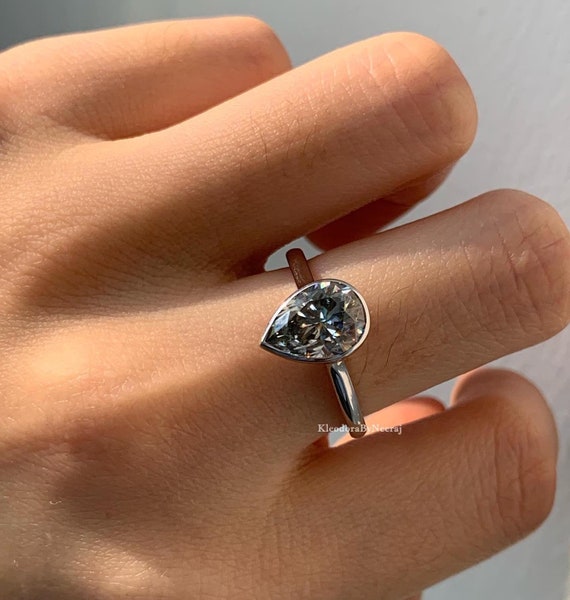 Ct Pear Gray Moissanite Ring Solitaire Pear Cut Moissanite