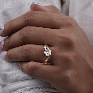 1.00 Ct Radiant Cut Moissanite Ring East West Radiant Moissanite Ring Bezel Set Solitaire Engagement Ring Diamond Wedding Ring Gift for Her