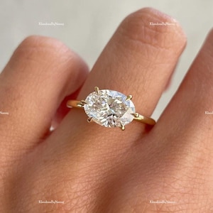 Oval Cut Moissanite Wedding Ring East West Moissanite Ring 2.00 Ct Moissanite Engagement Ring Solitaire Moissanite Ring East West Stone Ring