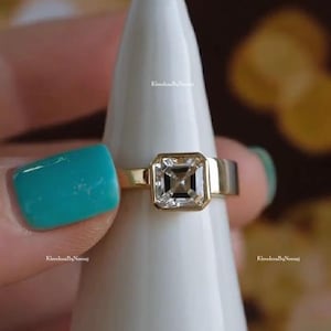 Asscher Cut Moissanite Diamond Ring Bezel Set Moissanite Ring 2.00 Ct Moissanite Wedding Ring Solitaire Moissanite Ring Gift For Anniversary