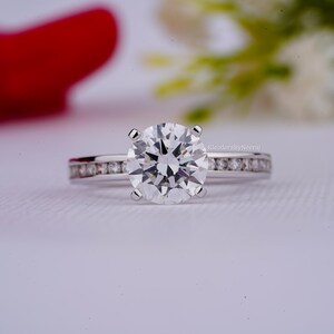 Round Shape Lab Grown Diamond Ring/ 2.30 CT Pave Set Diamond Wedding Ring/ 14K Solid White Gold Diamond Ring/ Solitaire Engagement Ring