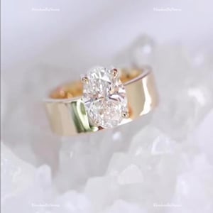 Oval Cut Moissanite Diamond Ring Thick Band Moissanite Ring 1.50 Ct Moissanite Anniversary Ring Solitaire Moissanite Wide Band Ring For Gift