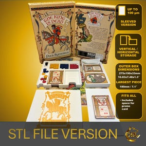 Può includere: Un organizzatore di gioco stampato in 3D per il gioco da tavolo "The King is Dead". L'organizzatore è realizzato in plastica bianca e ha scomparti per tutti i componenti del gioco. L'organizzatore è progettato per adattarsi alle carte con buste fino a 100 micron. Le dimensioni della scatola sono 275 mm x 190 mm x 33 mm. Il pezzo più grande è di 180 mm.