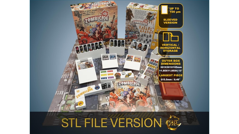 Zombicide 2nd Edition Organizzatore gioco da tavolo | Inserto Premium - Versione per Carte Con Buste - File STL Stampa 3D immagine 1