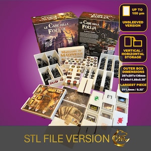 Le Case della Follia Seconda Edizione Organizzatore gioco da tavolo | Inserto Premium - Versione per Carte Con Buste - File STL Stampa 3D