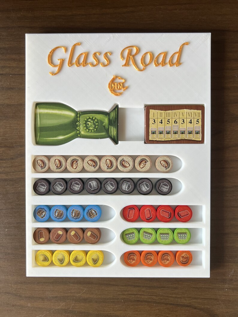 3D printed Glass Road board game organizer insert. Sleeved and unsleeved.
Custom 3D printed Glass Road board game organizer store
Glass Road board game 3D printed  organizer