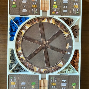 Barrage Organizer 3d printed in white PLA. This is a custom-made insert for the Barrage boardgame.