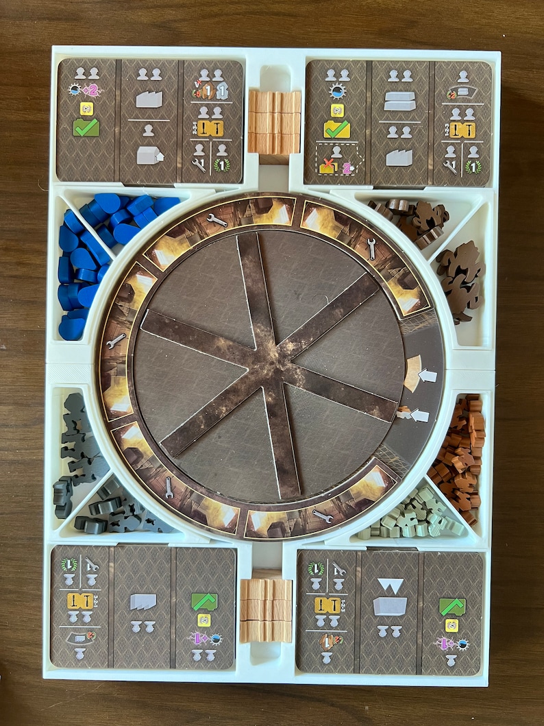 Barrage Organizer 3d printed in white PLA. This is a custom-made insert for the Barrage boardgame.
