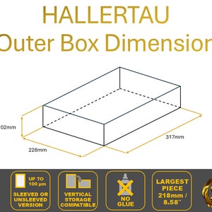 May include: Diagram showing the outer box dimensions for a product. The box is 102 mm high, 228 mm wide, and 317 mm long. The text "HALLERTAU" is at the top of the image. The text "Outer Box Dimension" is below the word "HALLERTAU".