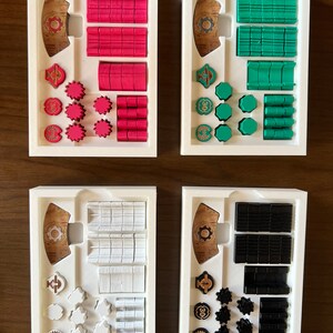 Barrage Organizer 3d printed in white PLA. This is a custom-made insert for the Barrage boardgame.