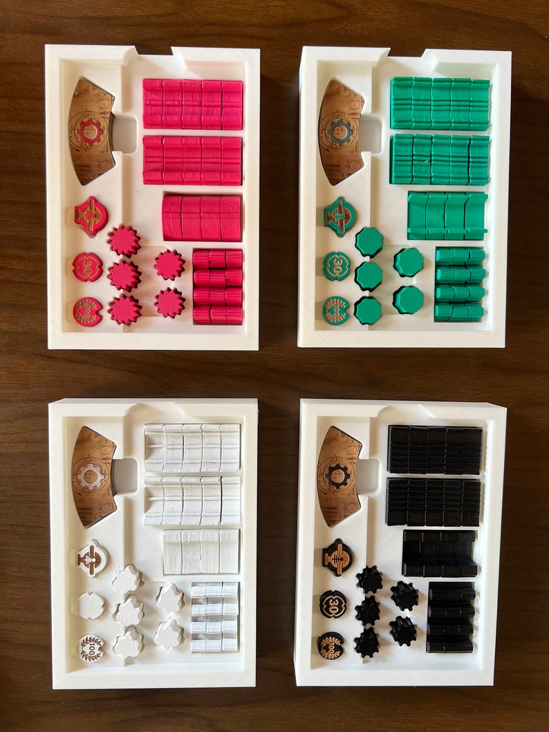 Barrage Organizer 3d printed in white PLA. This is a custom-made insert for the Barrage boardgame.