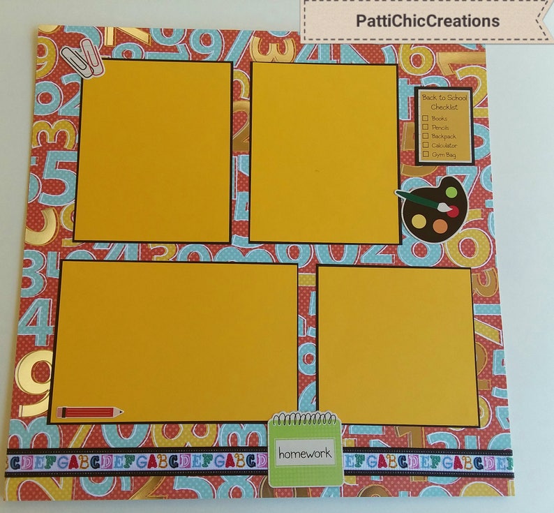 School Themed Premade Scrapbook Album Page 12x12 Quick Page Etsy