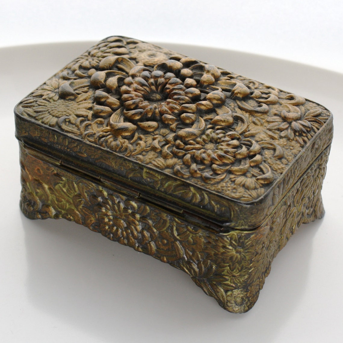 Vintage Jewelry Box Gold Toned Cast Metal with Floral Design Etsy