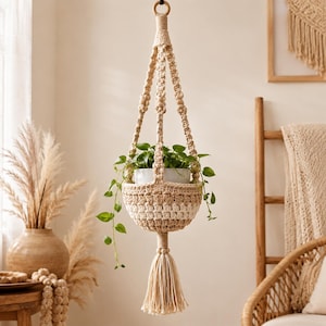 Boho Crochet Plant Hanger Pattern PDF, Hanging Basket Crochet Pattern, Beginner Friendly Home Decor Digital Download