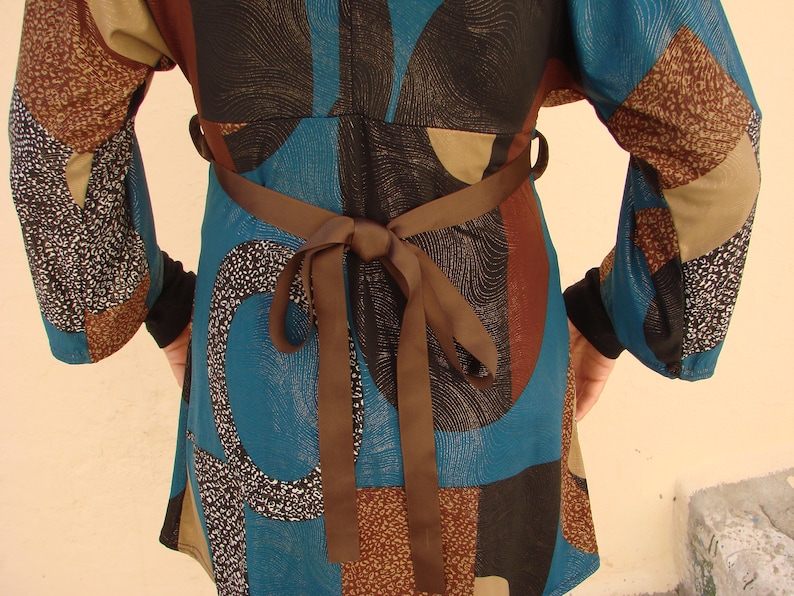 Gold /& Brown Vintage Lolita Fashion Top Geometric Pattern in Shades of Teal
