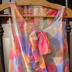 1980s Sheer Beach Cover up, Flapper style in soft shades of blue, melon, rose and green, very feminine and flowy