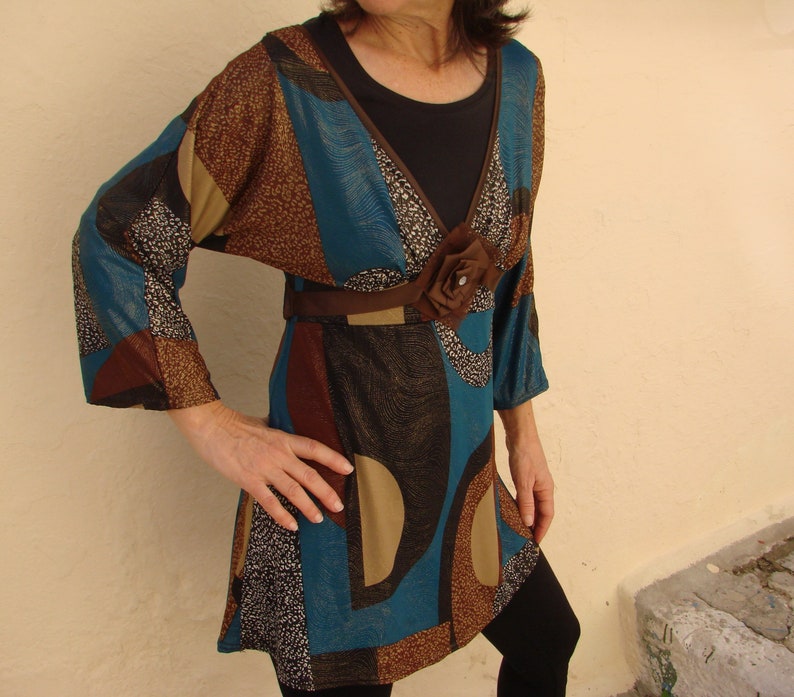 Gold /& Brown Vintage Lolita Fashion Top Geometric Pattern in Shades of Teal