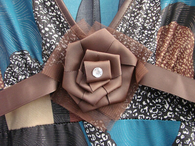 Gold /& Brown Vintage Lolita Fashion Top Geometric Pattern in Shades of Teal