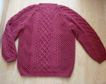 Vintage Handgestrickter ARAN Pullover, 1980er Jahre Zopfmuster, Unikat, Strickarbeit, Kunst, Unikat, Unikat, Maschinenwäsche, Unisex