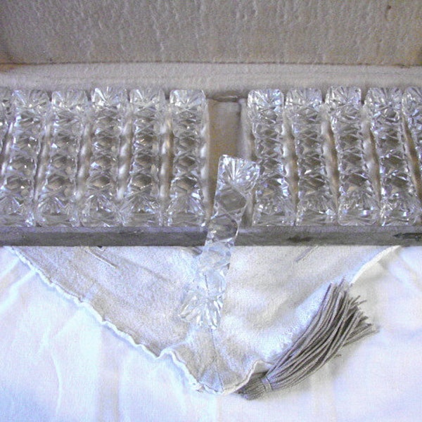 Antique Victorian Cut Glass 12 piece Knife Rest Set in original box