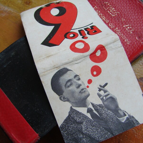 Vintage SWISS RIO 6 and Villiger Cigar -- Matchbook with black vinyl cover from Switzerland, 1940s, Rare