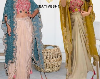 Embroidered Three Piece Western Outfit | Trendy Wedding Season | Shrug