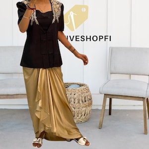 Indo-Western Dhoti Set: French Crepe Blazer, Sequin Embroidery, Japan Satin Dhoti