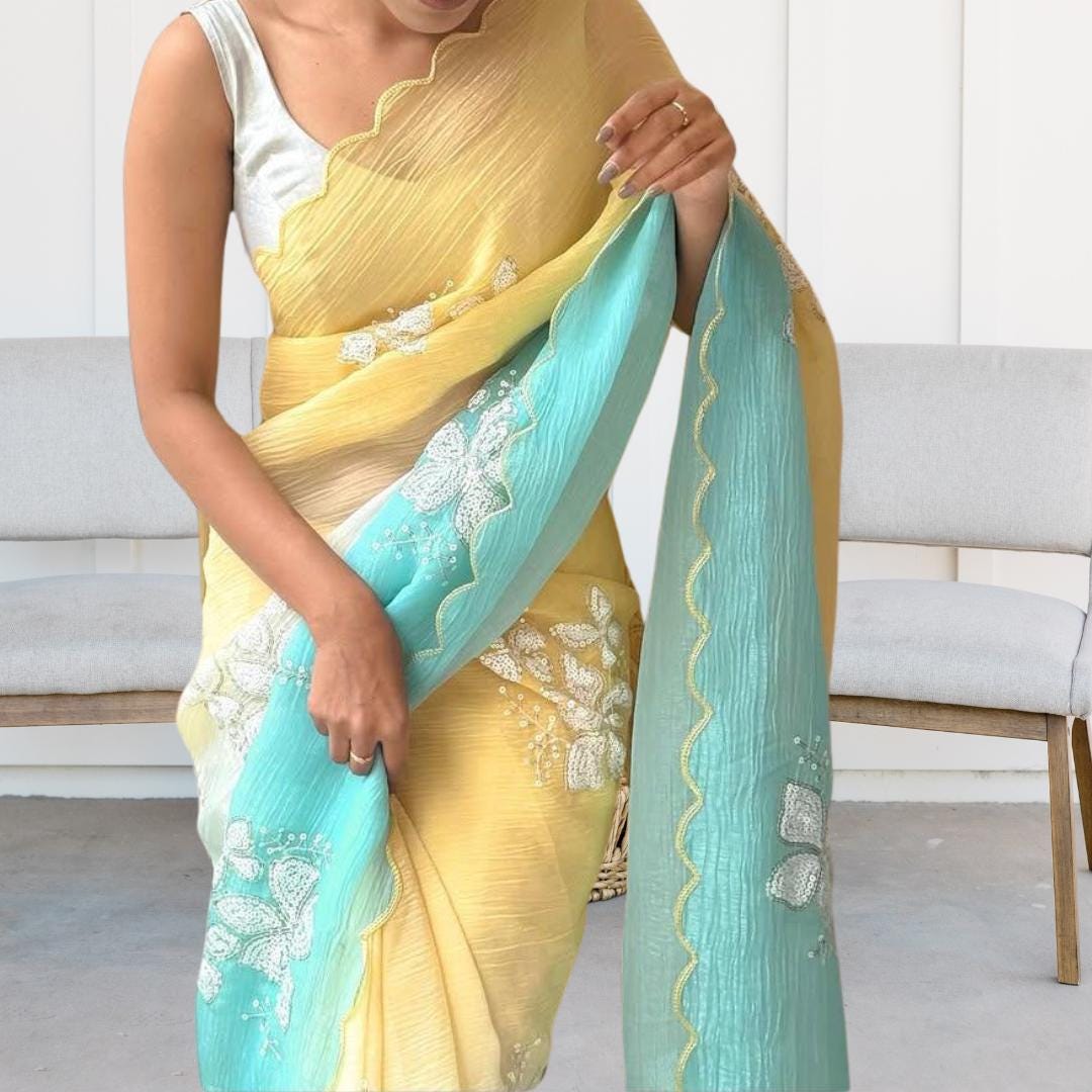 Aadhira Azure Crush Designer Saree with Heavy Beaded Blouse