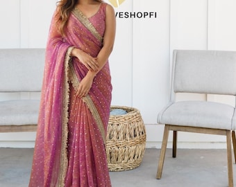 Traditional Soft Silk Saree | Butti Design with Lace Border & Pallu | Lightweight Party Wear