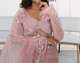 Bollywood Sequin Saree | Heavy Embroidery Net Saree with Zalar Pallu & Designer Blouse