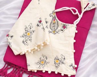 Handloom Khadi Cotton Saree with Embroidered Blouse | Mix & Match Cotton Saree Set | Sustainable Wear