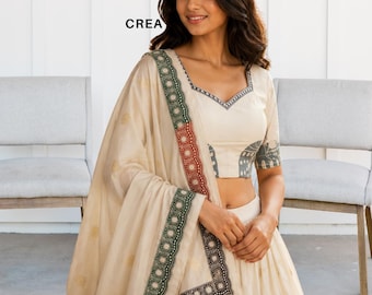 Muslin Cotton Lehenga Choli Set | Real Mirror Work Dupatta | Semi Stitched Printed Lehenga