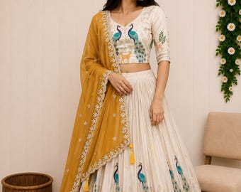 Embroidered Tissue Silk Lehenga Choli | Peacock Bridal Outfit, Wedding Guest Dress