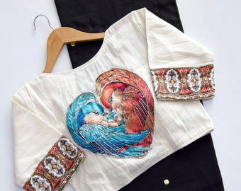 Hand Stitch Khadi Cotton Saree with Readymade Blouse: Bollywood Style