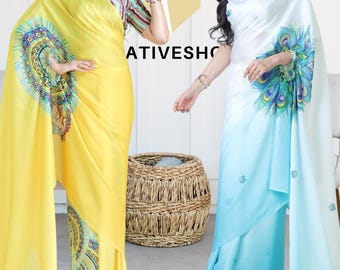 Printed Crepe Silk Saree with Matching Blouse: Ready-to-Wear Elegant Drape