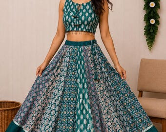 Handcrafted Ajrakh Print Lehenga Set | Pure Cotton Gota Patti Chaniya Choli | Festive Wear