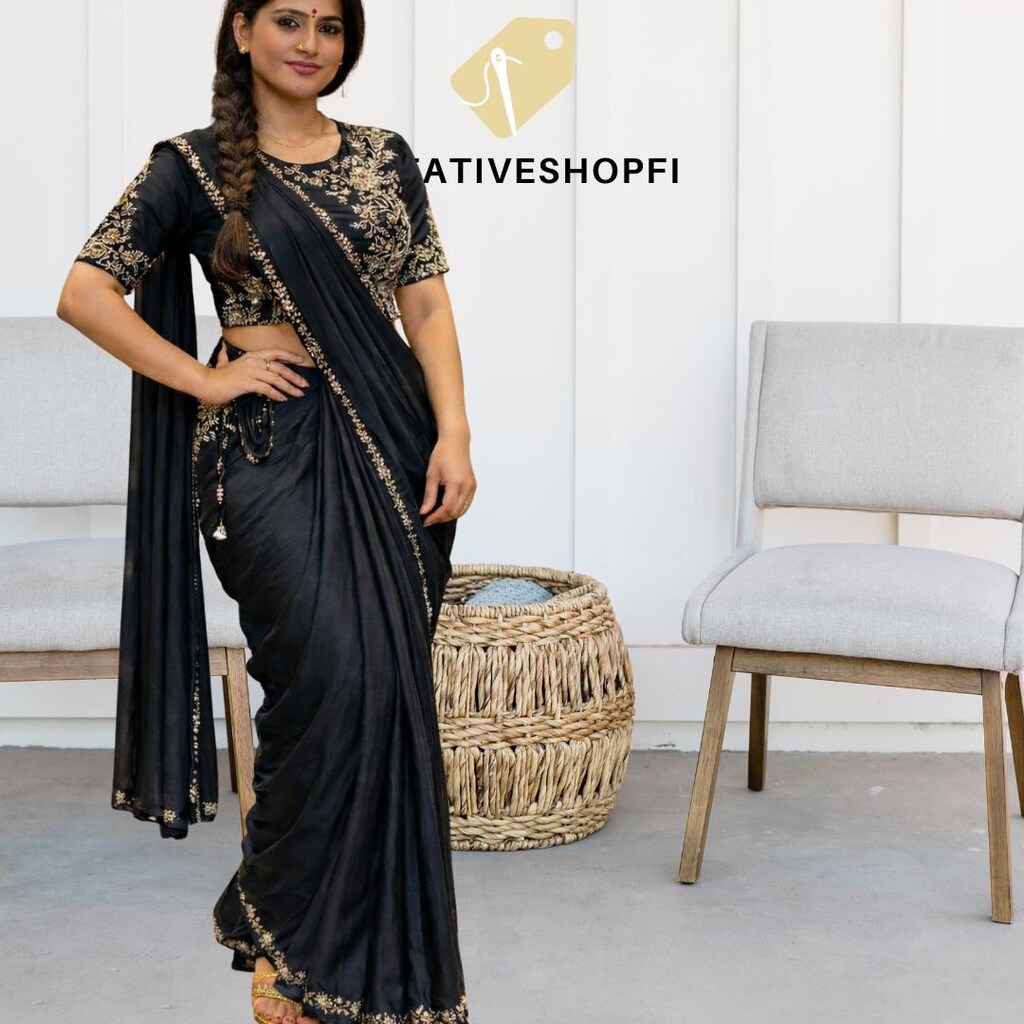 Camicetta Blusa Indianà Pronta In Seta Artistica - Stile Sari Con Scollo Tondo E Maniche A Sbuffo