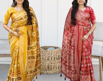 Dola Silk Patola Printed Saree: Elegant Traditional Wear (6.3m)