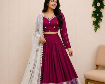 Rayon Lehenga Choli | Digital Print Mirror Work | Fully Stitched Indian Wedding Outfit