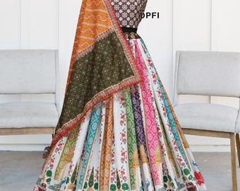 Printed Cotton Chaniya Choli | Real Mirror Work Lehenga Set with Cotton Dupatta