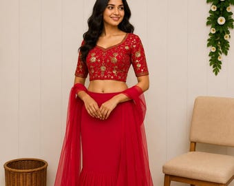 Ready to Wear Faux Georgette Lehenga Saree | Wedding Party Wear Indian Outfit