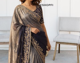 Shaded Chiffon Saree with Sequin Embroidery | Banglori Silk Blouse, Party Wear Indian Saree