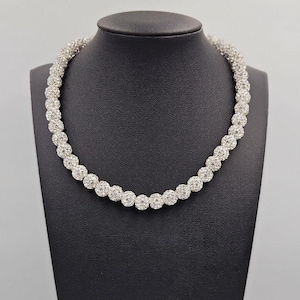 White Iced Rhinestone Beaded Necklace
