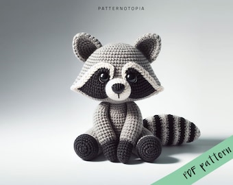 Tutorial de amigurumi de mapache a crochet, patrón de muñeca de crochet, patrón de animal de crochet, libro electrónico de instrucciones de crochet de mapache DIY en PDF.