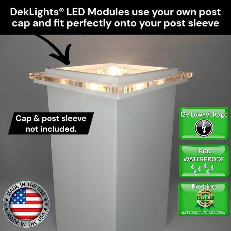 Timbertech Post Light Module LED Post Cap Light Module for Timbertech/azek Railing Posts. Glass Edge ...