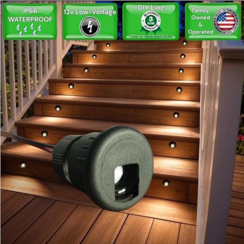 Deklights® DIY Line Black Recessed Deck Step Riser Light 8pk ...