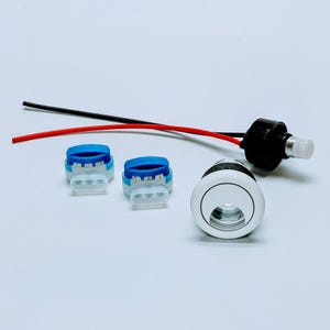 May include: White LED light with a black wire and two blue and white wire connectors.
